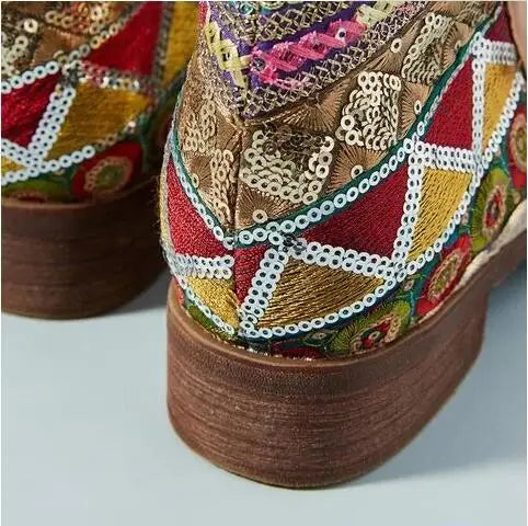 Embroidered Boho Ankle Boots with Zipper