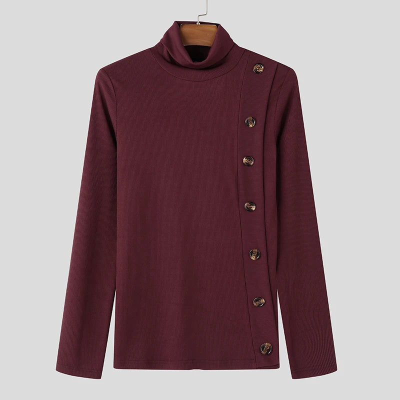 Men's Long Sleeve Sweater with Side Button Detail