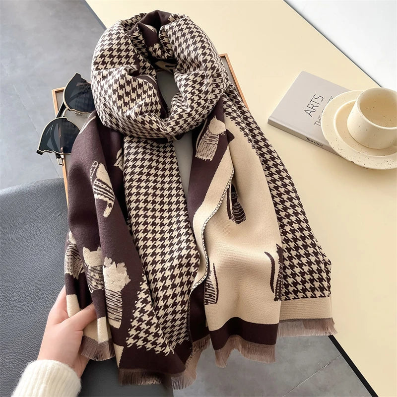 Cat Charm Classic Houndstooth Pashmina Scarf