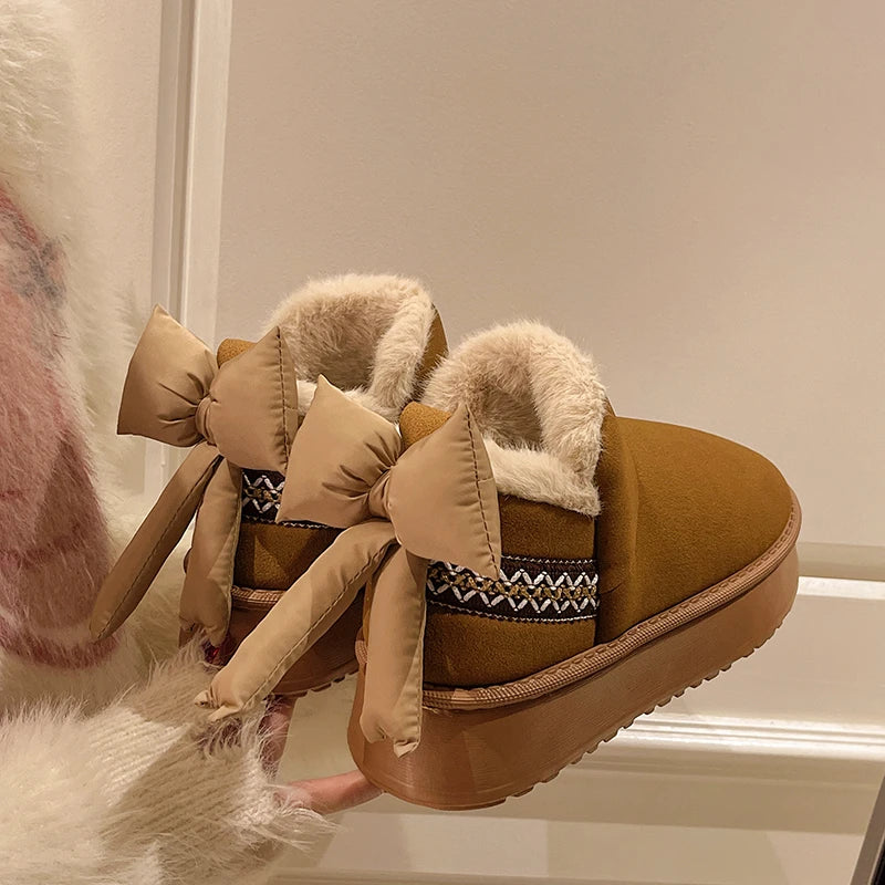 Women's Winter Slip-On Shoes with Bow Accent