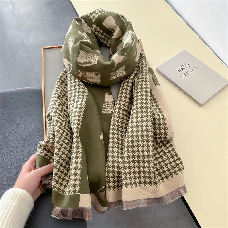 Cat Charm Classic Houndstooth Pashmina Scarf