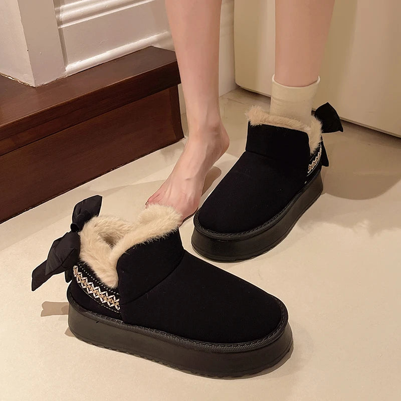 Women's Winter Slip-On Shoes with Bow Accent