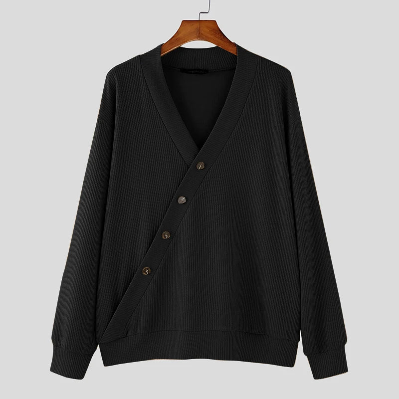 V-Neck Cardigan for Men - Diagonal Button Accent