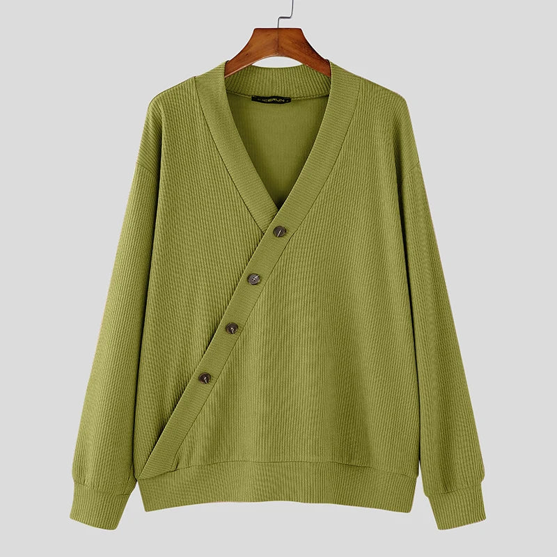 V-Neck Cardigan for Men - Diagonal Button Accent