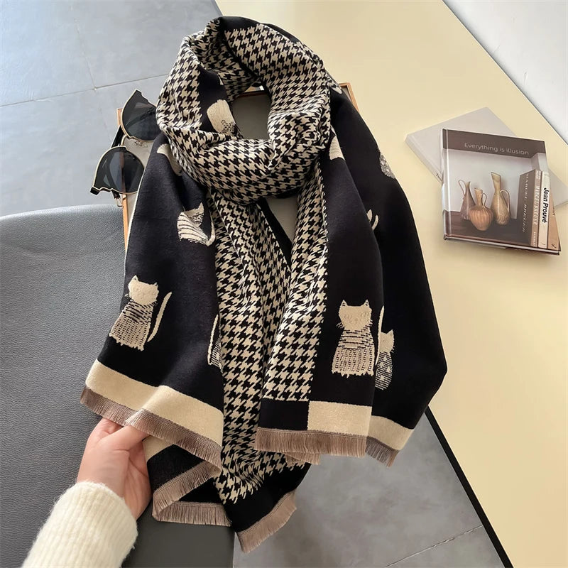 Cat Charm Classic Houndstooth Pashmina Scarf