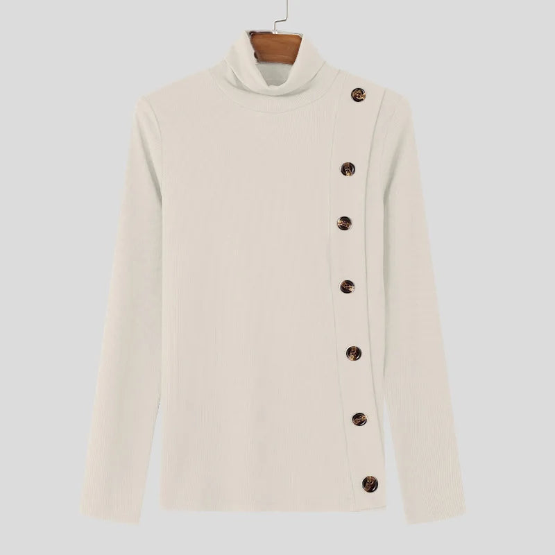 Men's Long Sleeve Sweater with Side Button Detail