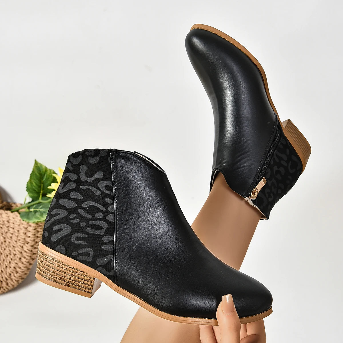 Leopard Touch Ankle Boots
