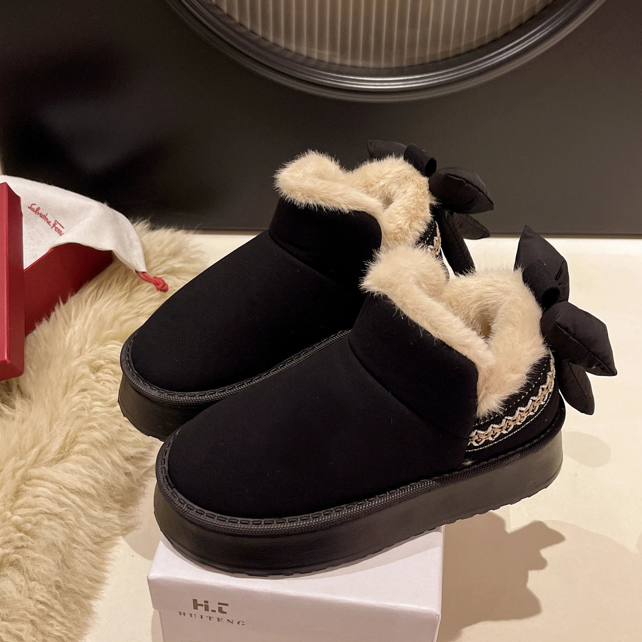 Women's Winter Slip-On Shoes with Bow Accent