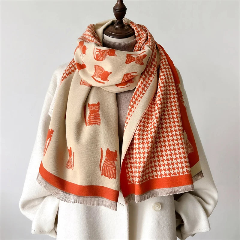 Cat Charm Classic Houndstooth Pashmina Scarf