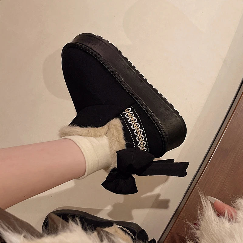 Women's Winter Slip-On Shoes with Bow Accent