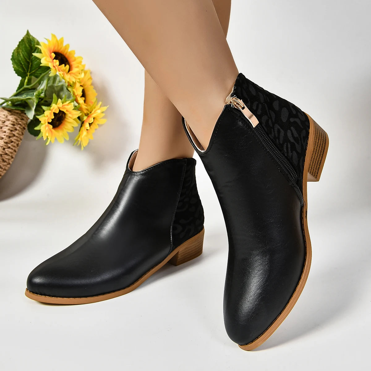 Leopard Touch Ankle Boots