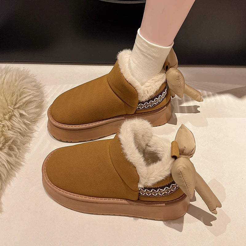 Women's Winter Slip-On Shoes with Bow Accent