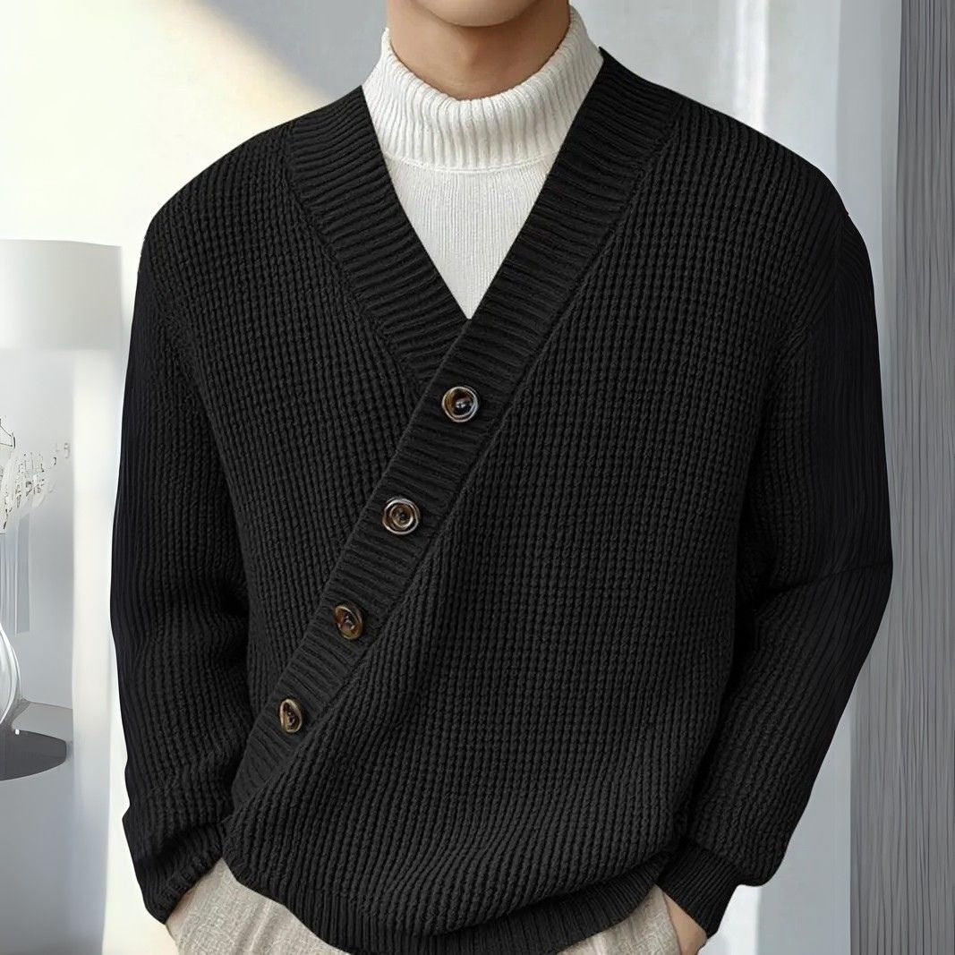 V-Neck Cardigan for Men - Diagonal Button Accent