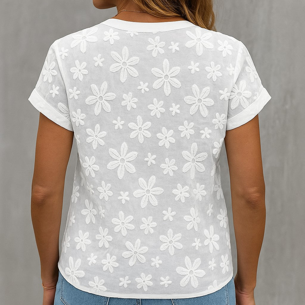 Floral Grace Button-Up Embroidered Shirt