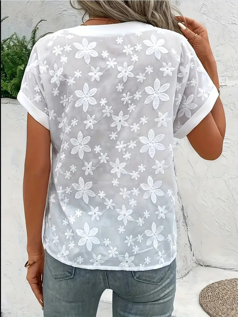 Floral Grace Button-Up Embroidered Shirt