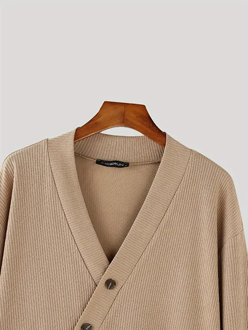 V-Neck Cardigan for Men - Diagonal Button Accent