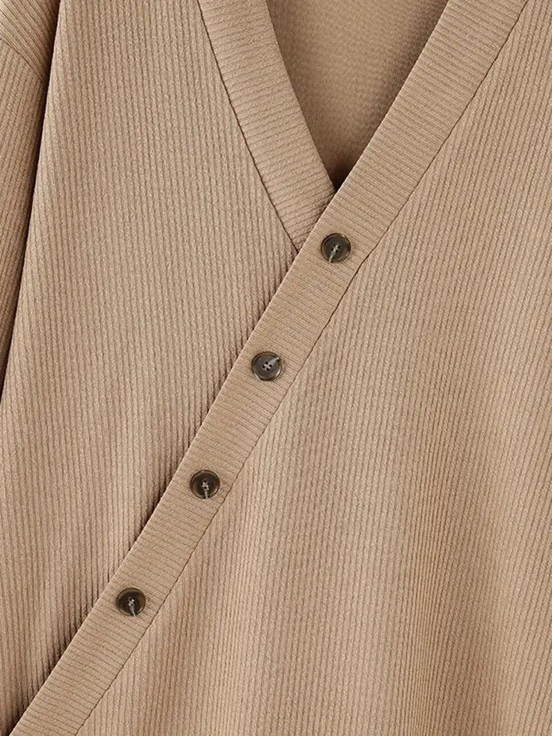 V-Neck Cardigan for Men - Diagonal Button Accent