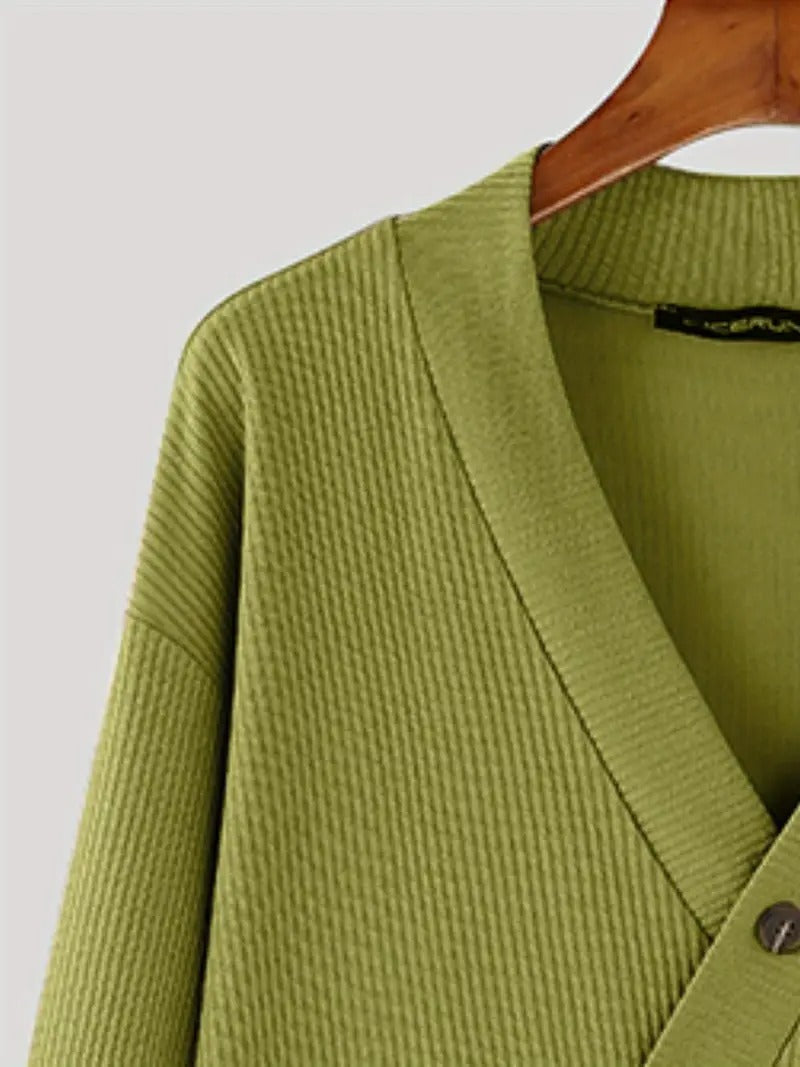 V-Neck Cardigan for Men - Diagonal Button Accent