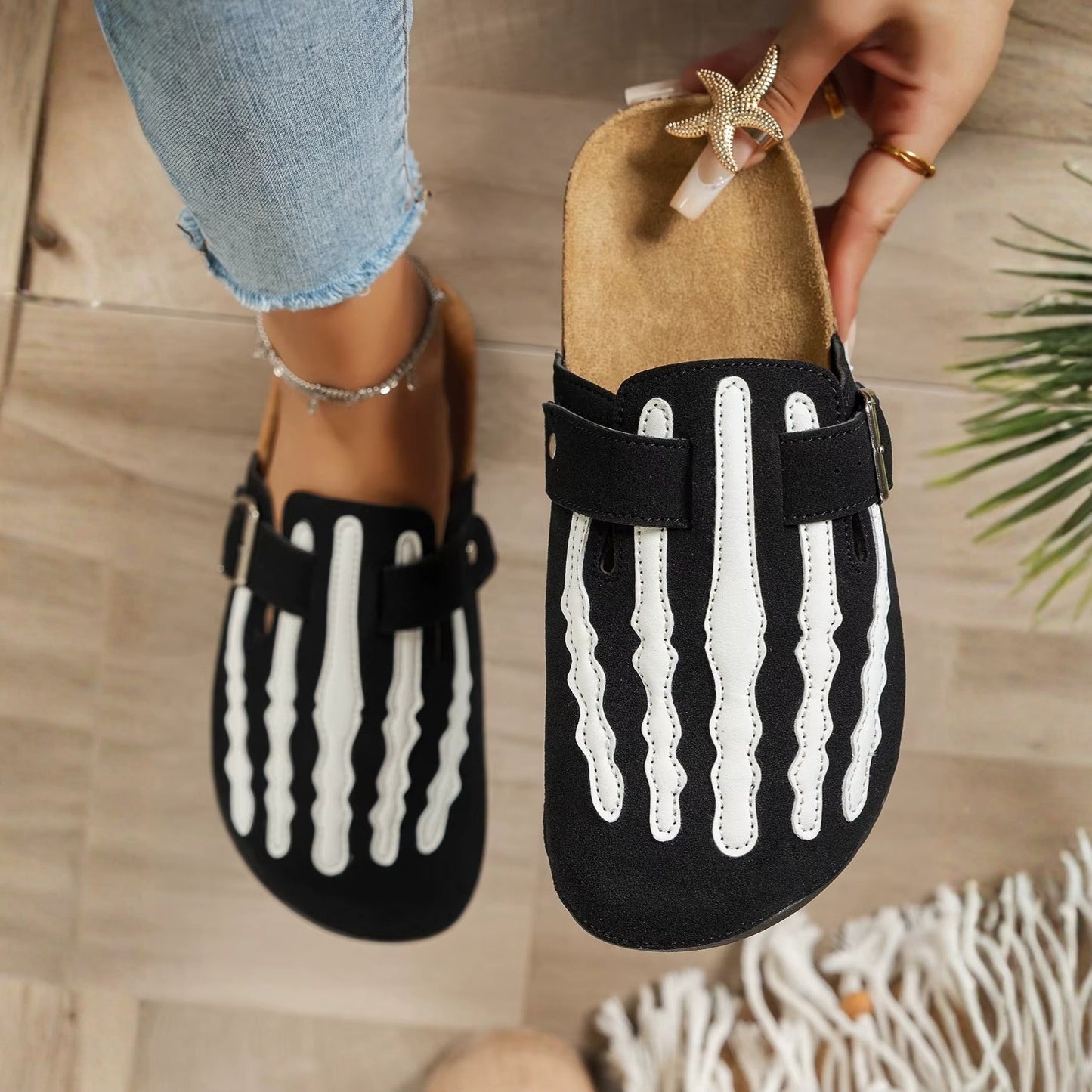 Play Nice… or Don't – Skeleton Stripe Clog Mules