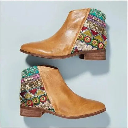 Embroidered Boho Ankle Boots with Zipper