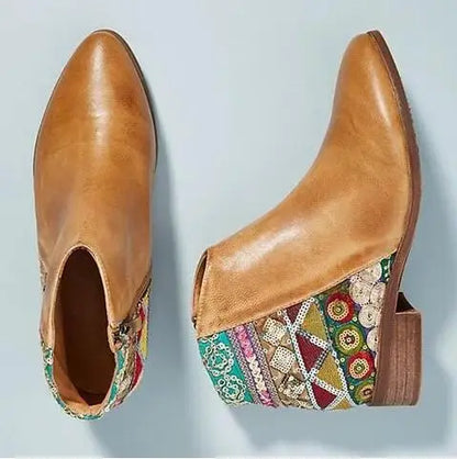 Embroidered Boho Ankle Boots with Zipper