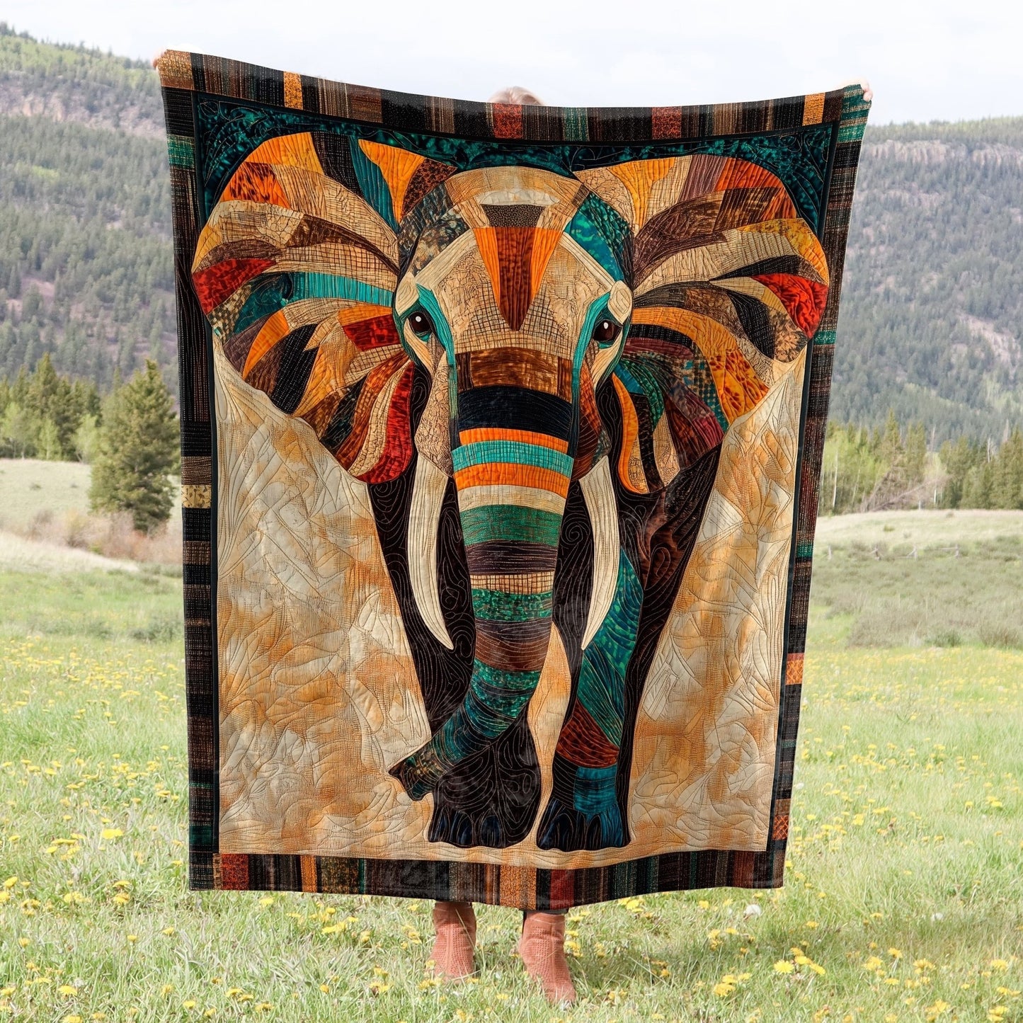 Soft Plush Blanket with Artistic Elephant Design