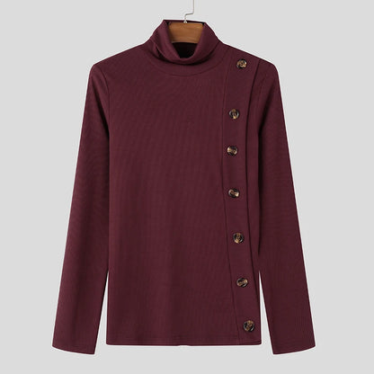 Men's Long Sleeve Sweater with Side Button Detail