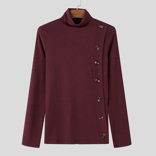 Men's Long Sleeve Sweater with Side Button Detail
