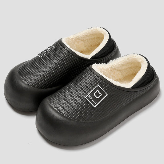 Plush-Lined Waterproof Slippers with Thick Sole