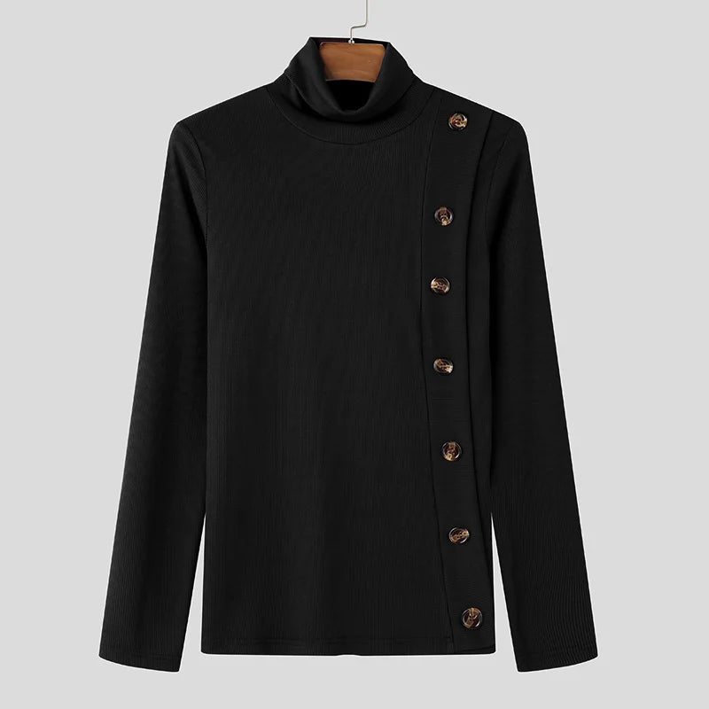 Men's Long Sleeve Sweater with Side Button Detail