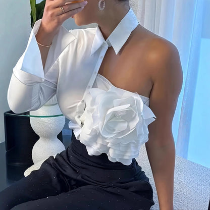 Harper Dale Sculpted Rose Asymmetric Blouse