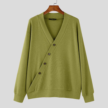 V-Neck Cardigan for Men - Diagonal Button Accent
