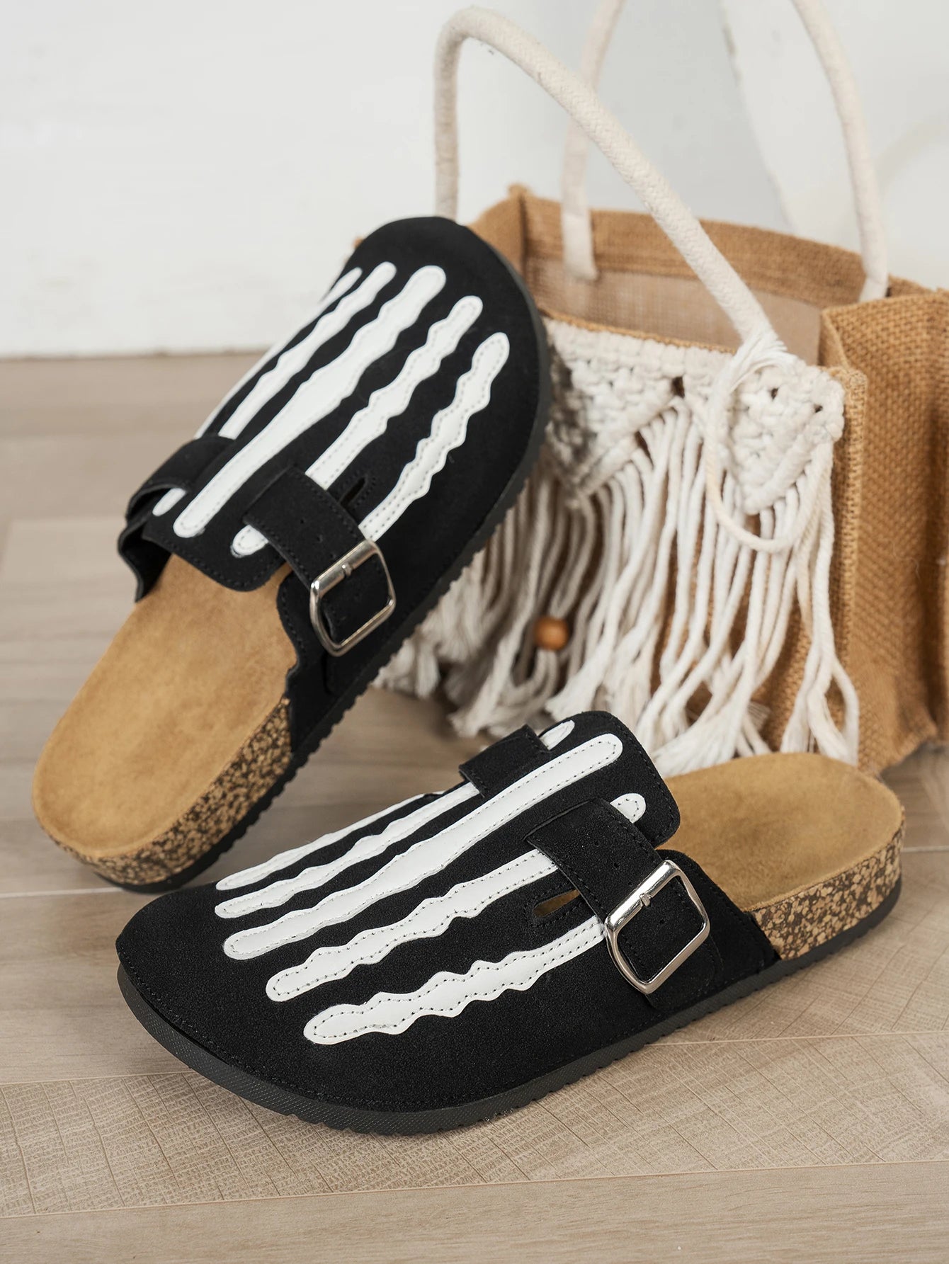 Play Nice… or Don't – Skeleton Stripe Clog Mules