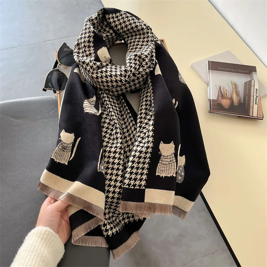Cat Charm Classic Houndstooth Pashmina Scarf