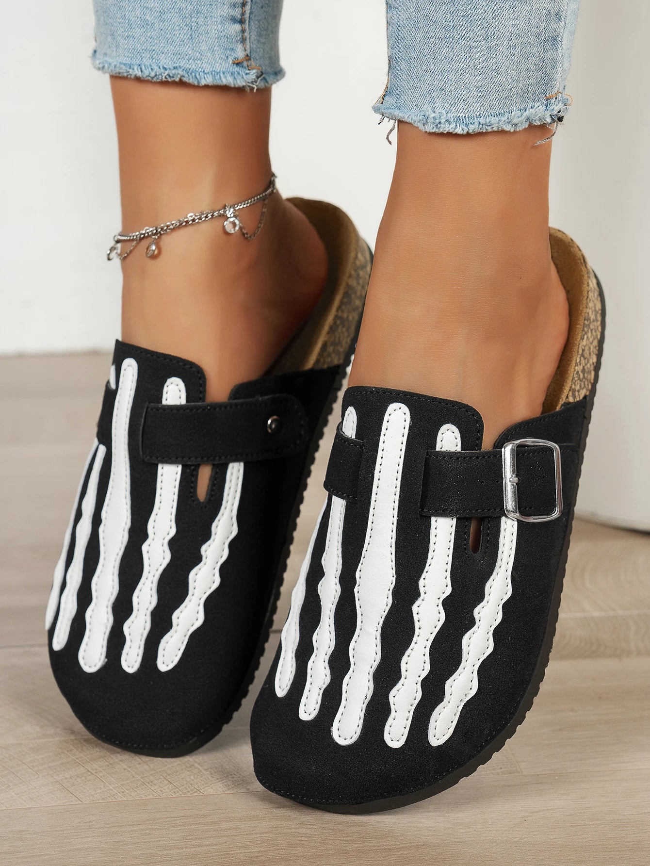 Play Nice… or Don't – Skeleton Stripe Clog Mules