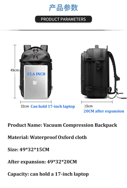 Travel Backpack with Expandable Vacuum Compression & Laptop Compartment