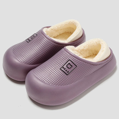 Plush-Lined Waterproof Slippers with Thick Sole