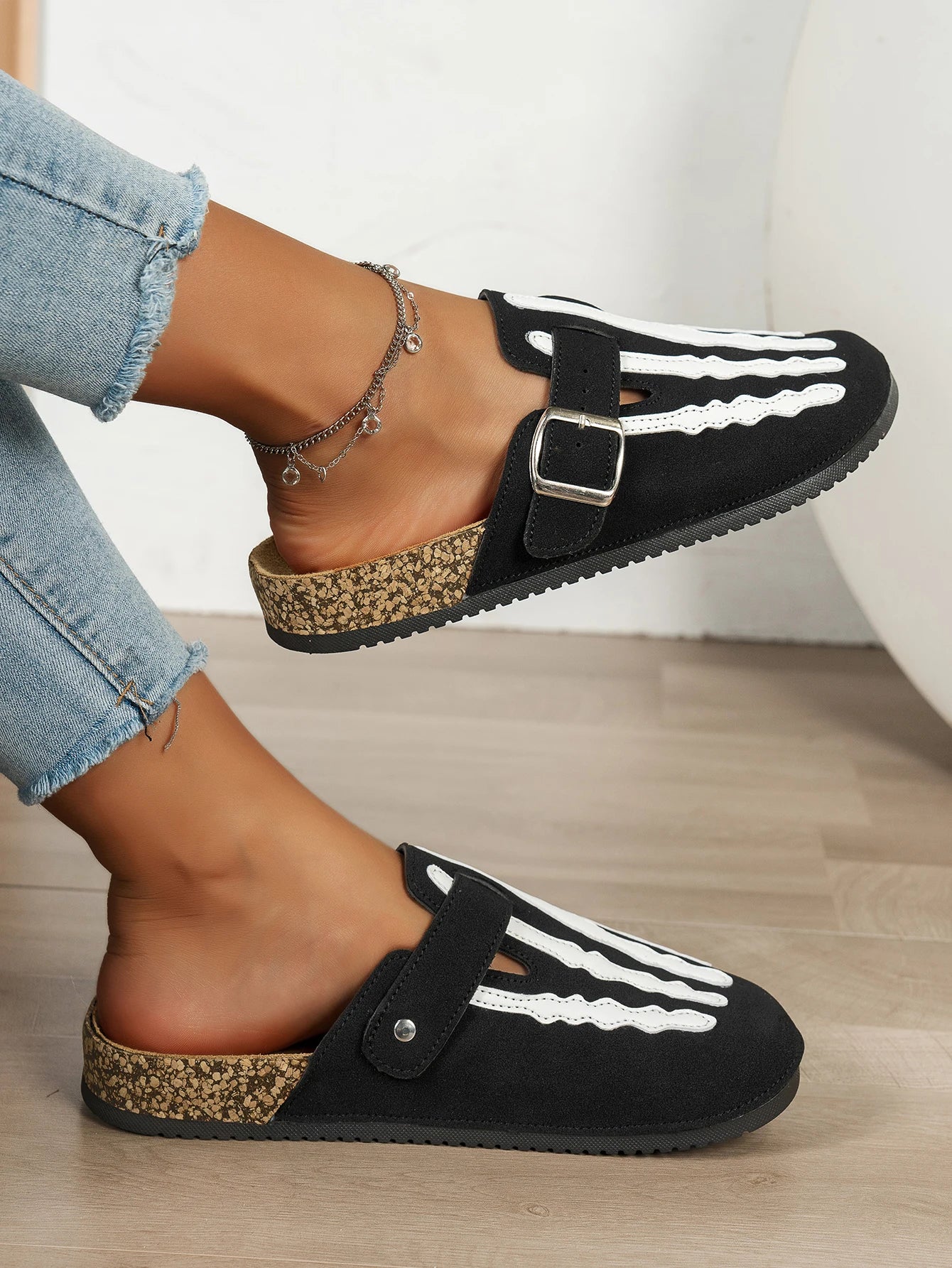Play Nice… or Don't – Skeleton Stripe Clog Mules