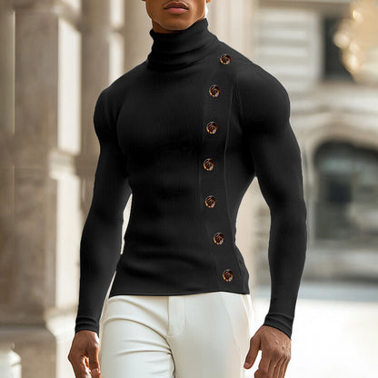 Men's Long Sleeve Sweater with Side Button Detail