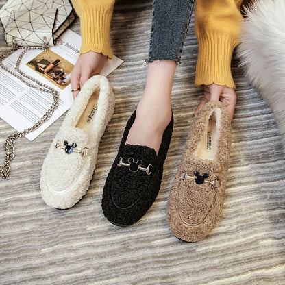 Women's Luxurious Fleece-Lined Buckle Moccasins - Cozy Winter Loafers