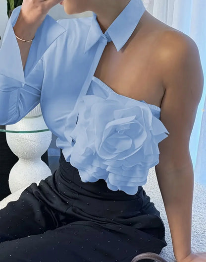 Harper Dale Sculpted Rose Asymmetric Blouse