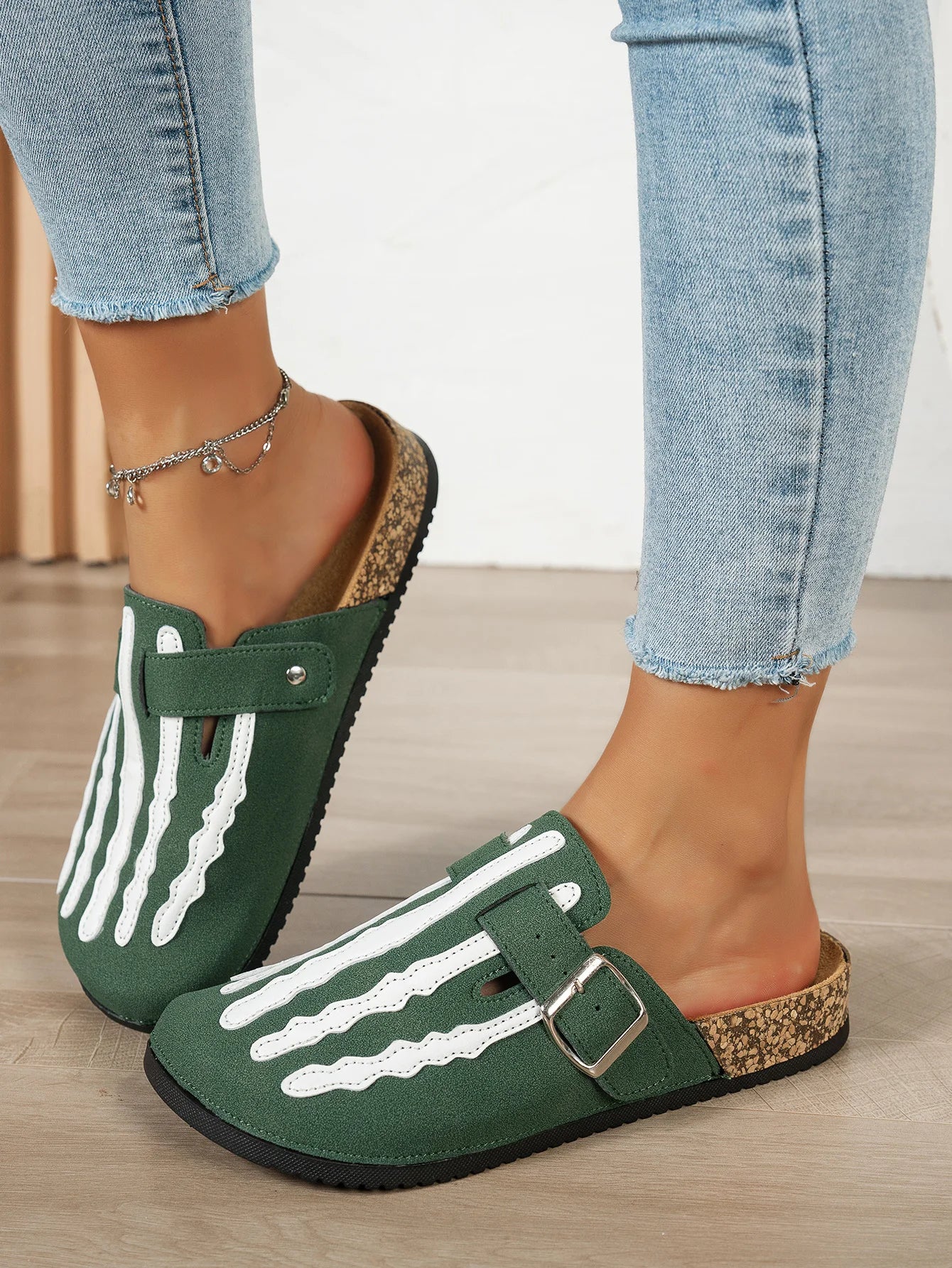 Play Nice… or Don't – Skeleton Stripe Clog Mules