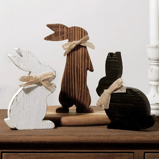 Rustic Wooden Bunny Trio – 3pc Decorative Set