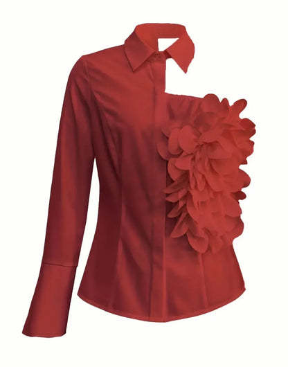 Harper Dale Sculpted Rose Asymmetric Blouse