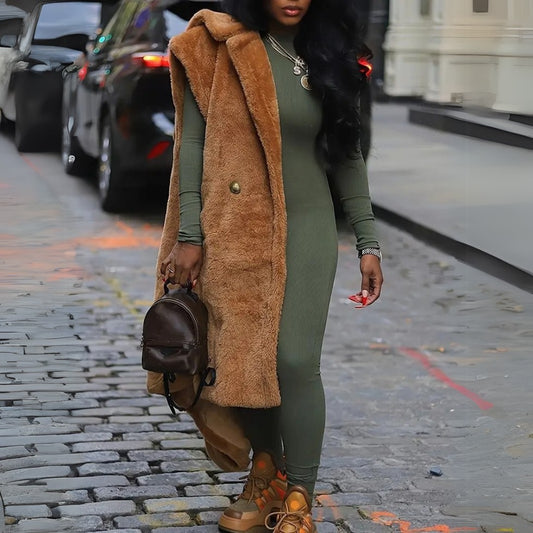 Teddy-Plush Sleeveless Vest Coat