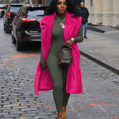 Teddy-Plush Sleeveless Vest Coat