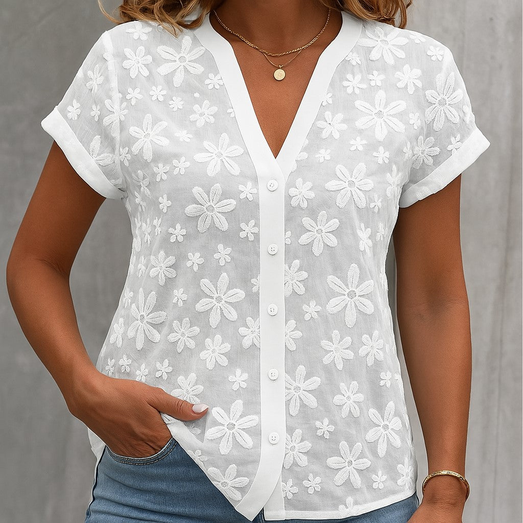 Floral Grace Button-Up Embroidered Shirt