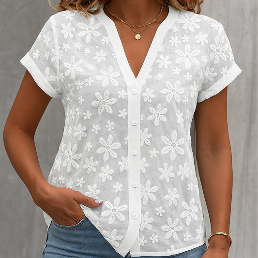 Floral Grace Button-Up Embroidered Shirt