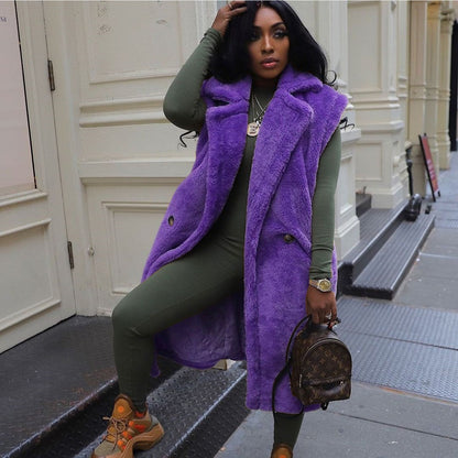 Teddy-Plush Sleeveless Vest Coat