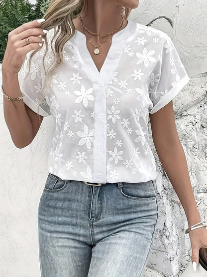 Floral Grace Button-Up Embroidered Shirt